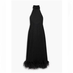 Oseree Lumiere Plumage Dress - size L Black Halter Dress w/Feather Hem
